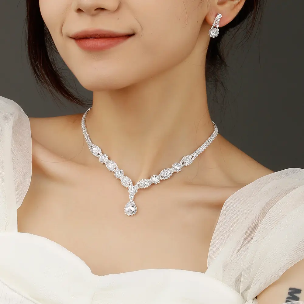 Women's Claw Chain Series Zircon Earrings With Necklace Jewelry Set For Wedding Banquet Party Festival Gifts Costume Accessories