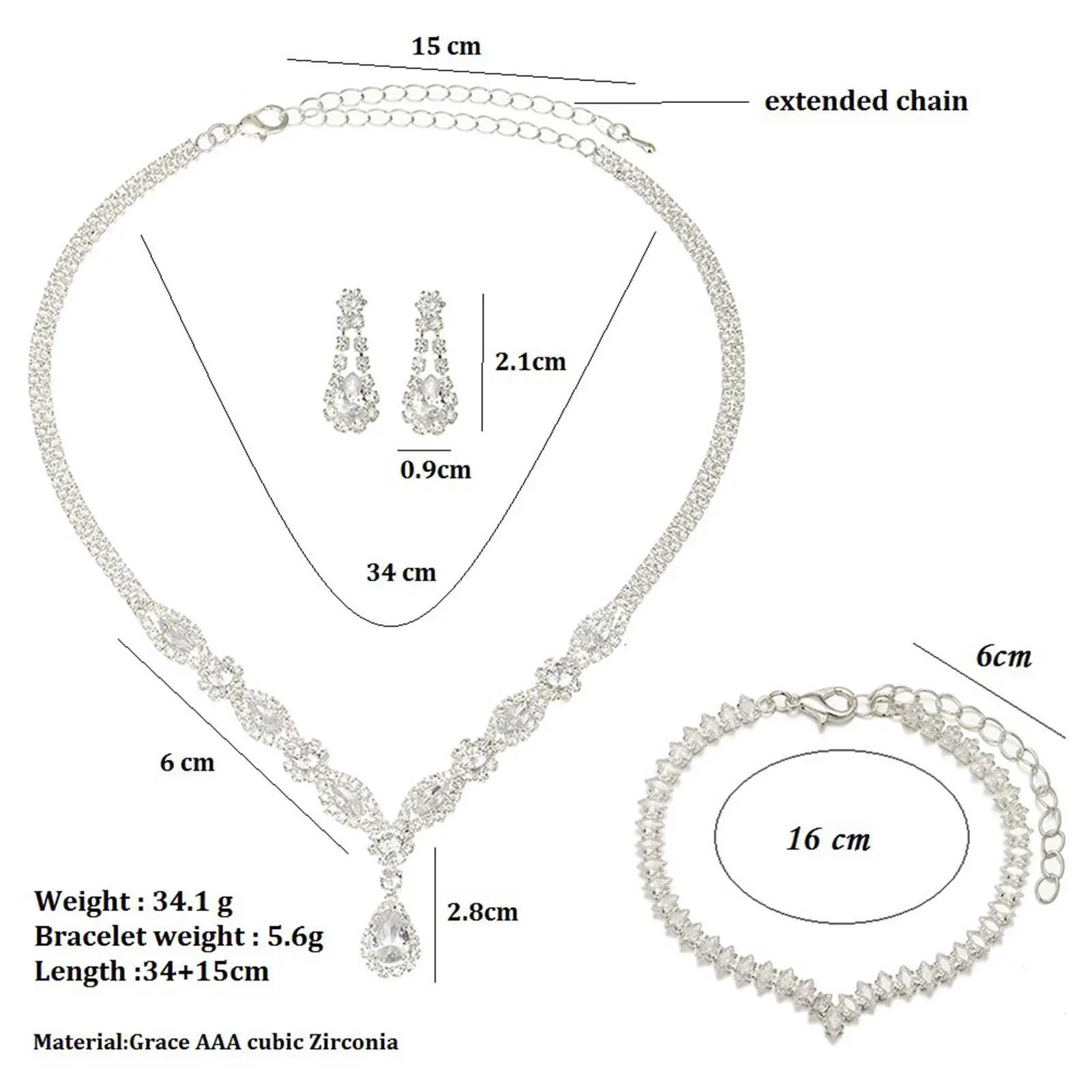 Women's Claw Chain Series Zircon Earrings With Necklace Jewelry Set For Wedding Banquet Party Festival Gifts Costume Accessories