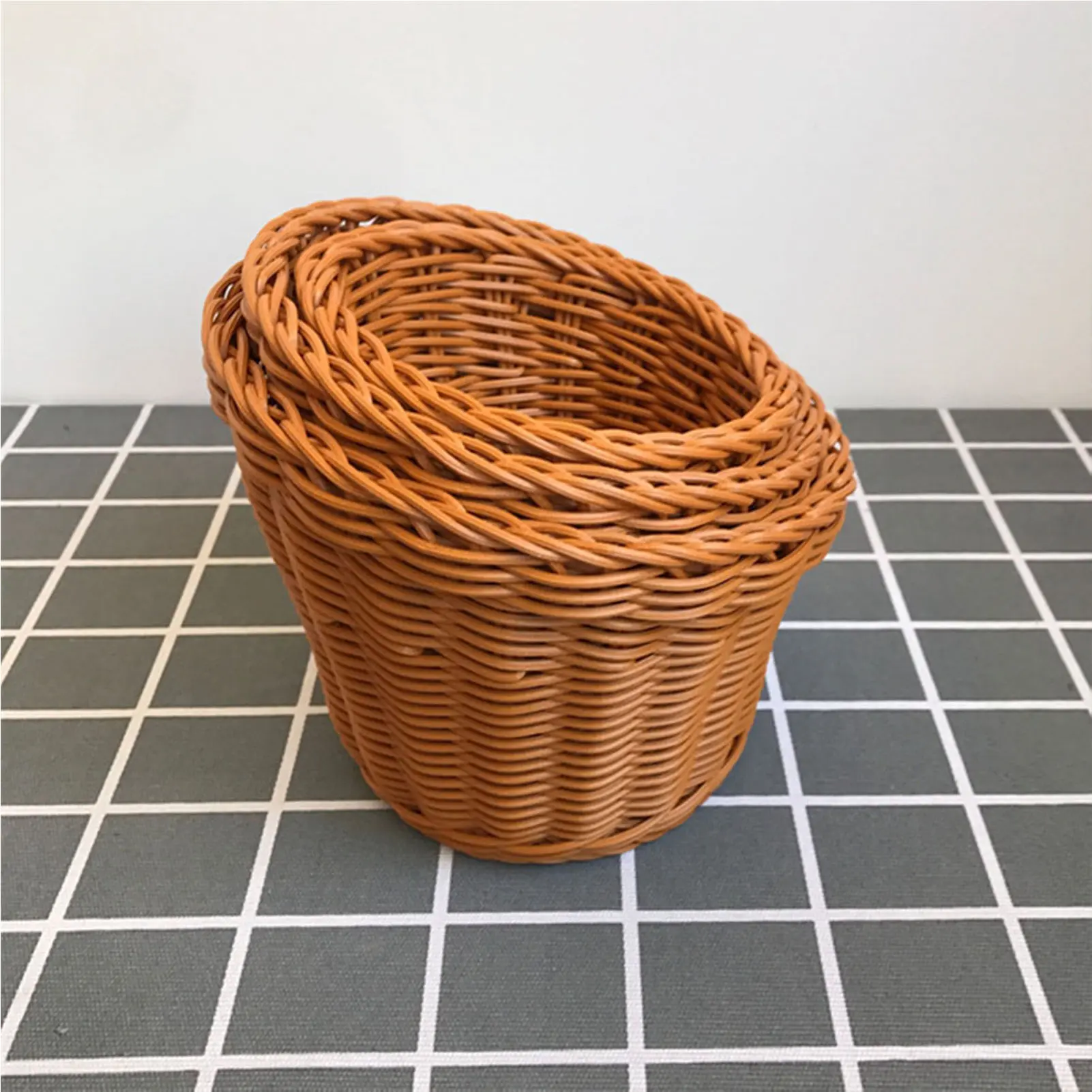 1pcs Woven Bread Basket Fruit Vegetable Popcorn Storage Baskets Plastic Grocery Holder Kitchen Organizer