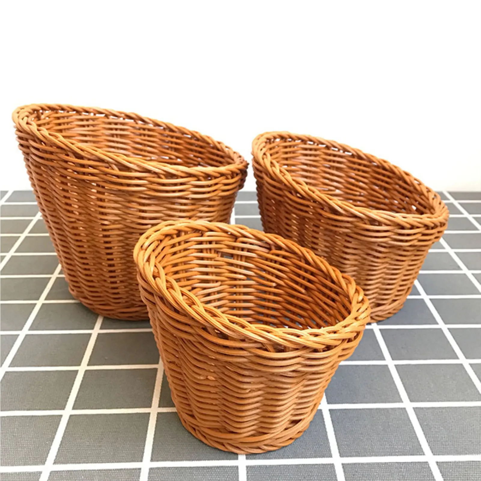 1pcs Woven Bread Basket Fruit Vegetable Popcorn Storage Baskets Plastic Grocery Holder Kitchen Organizer