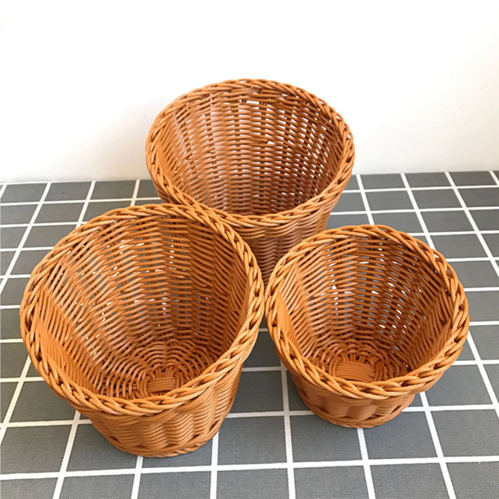 1pcs Woven Bread Basket Fruit Vegetable Popcorn Storage Baskets Plastic Grocery Holder Kitchen Organizer