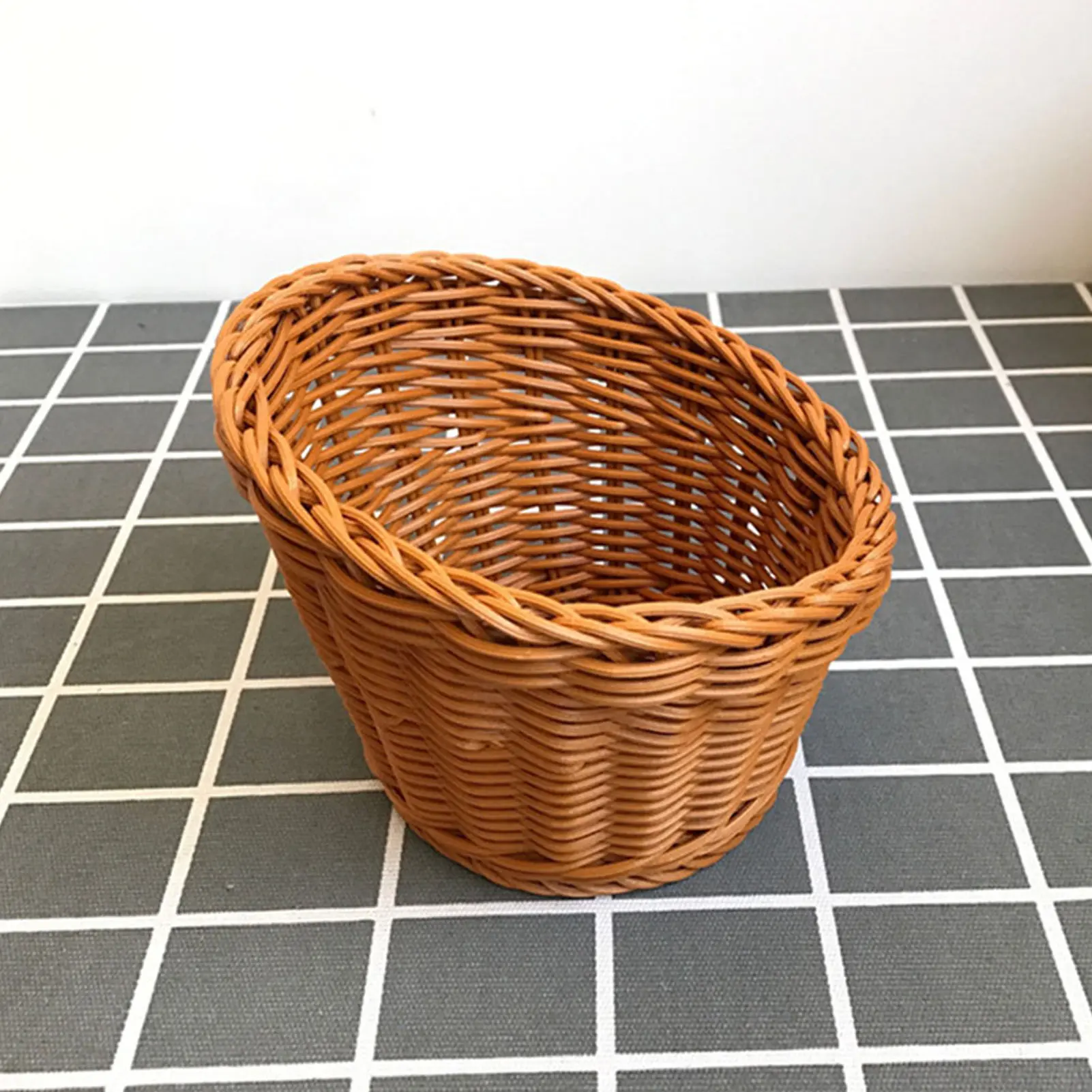 1pcs Woven Bread Basket Fruit Vegetable Popcorn Storage Baskets Plastic Grocery Holder Kitchen Organizer