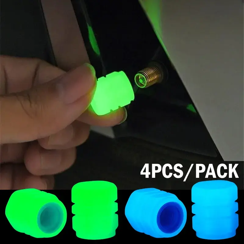 4 Pcs Luminous Tire Valve Cap Car Wheel Hub Glowing Dust-proof Decorative Tyre Rim Stem Covers Applicable Motorcycle Bike