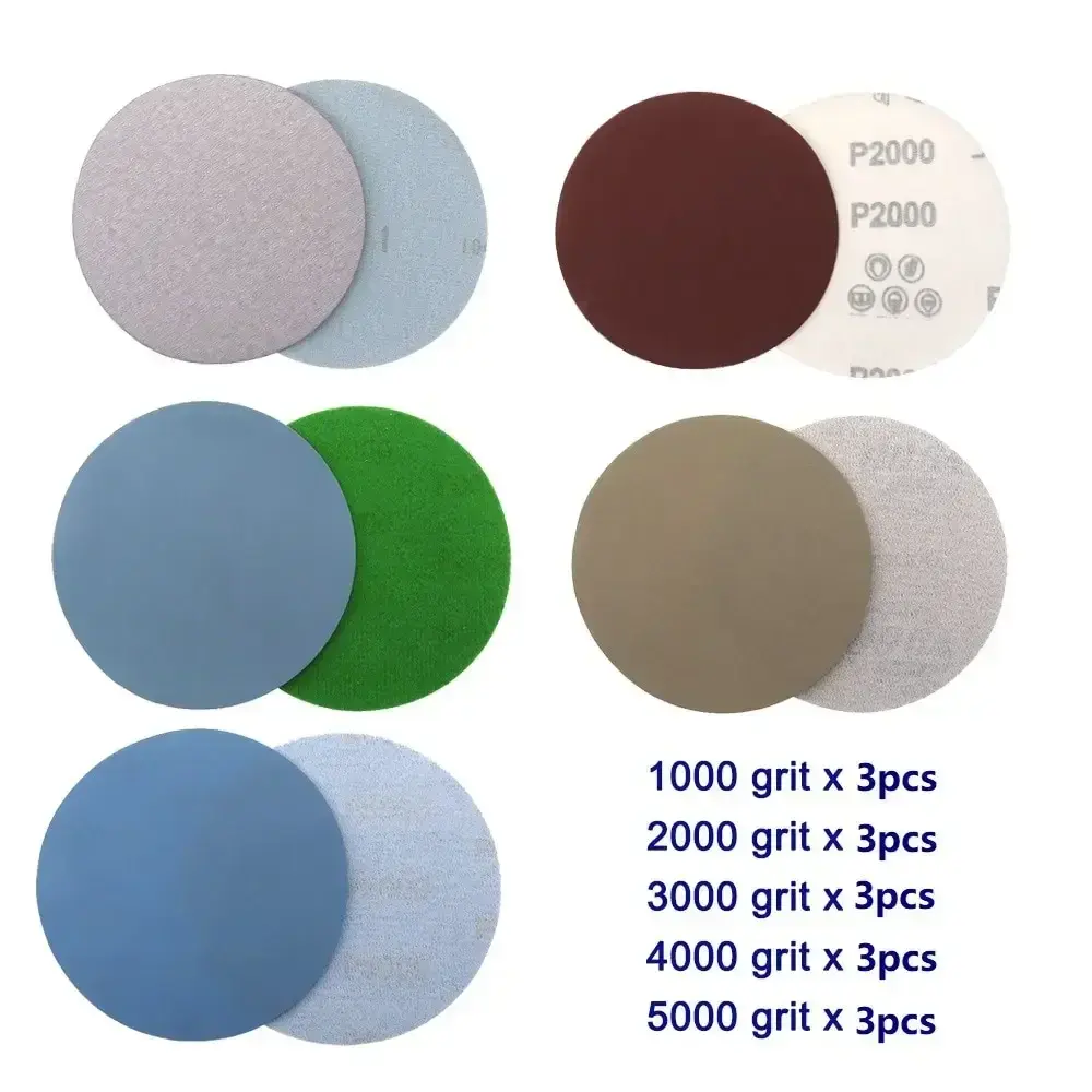 Sanding discs Hook Loop Sanding, round disc, grain, 1000, 2000, 3000, 4000, 5000, 15 pcs, 125mm