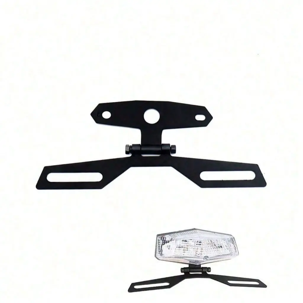 ATV Motorcycle Folding License Plate Bracket Holder， Universal Rear Tail Light Mount for Dirt Bike Accessories
