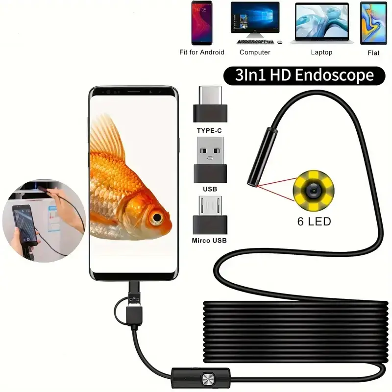 Mini Endoscope Camera 3 In 1 Endoscopio USB Android For Otg Type C Smartphone PC Snake Camera For Finder Car