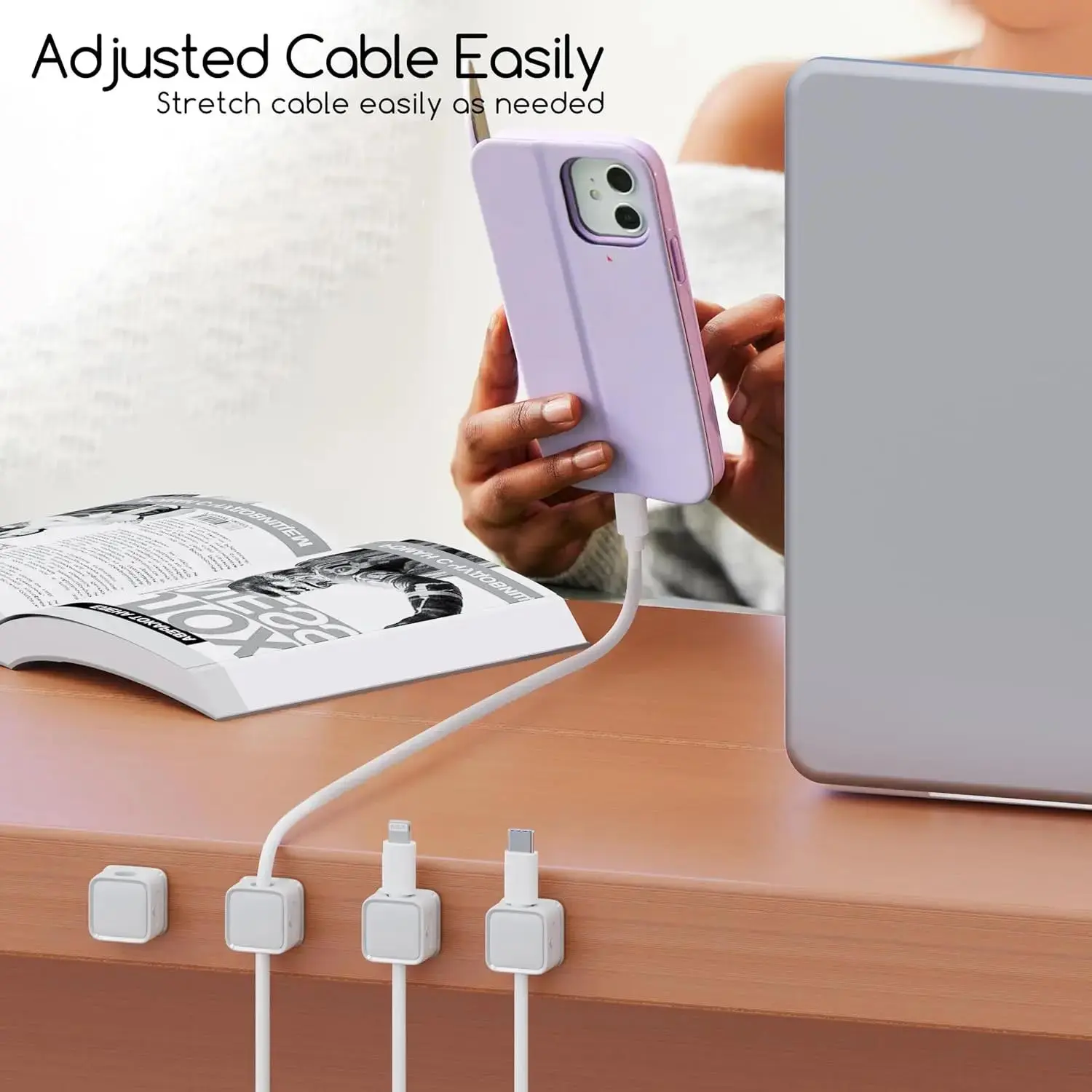 Magnetic Cable Clips Cable Smooth Adjustable Cord Holder Under Desk Cable Management Mouse Wire Keeper Cable Organizer Holder