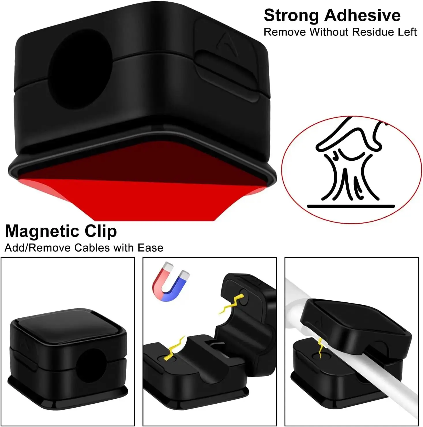 Magnetic Cable Clips Cable Smooth Adjustable Cord Holder Under Desk Cable Management Mouse Wire Keeper Cable Organizer Holder