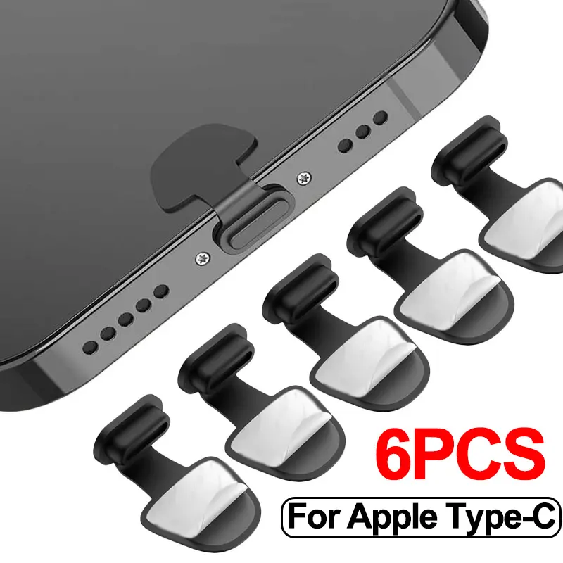 2 4 6PCS Charging Port Anti-Dust Dirt Plug For iPhone Samsung USB Type-C Port Protector Silicone Dustplugs Cover Anti-Lost Cap