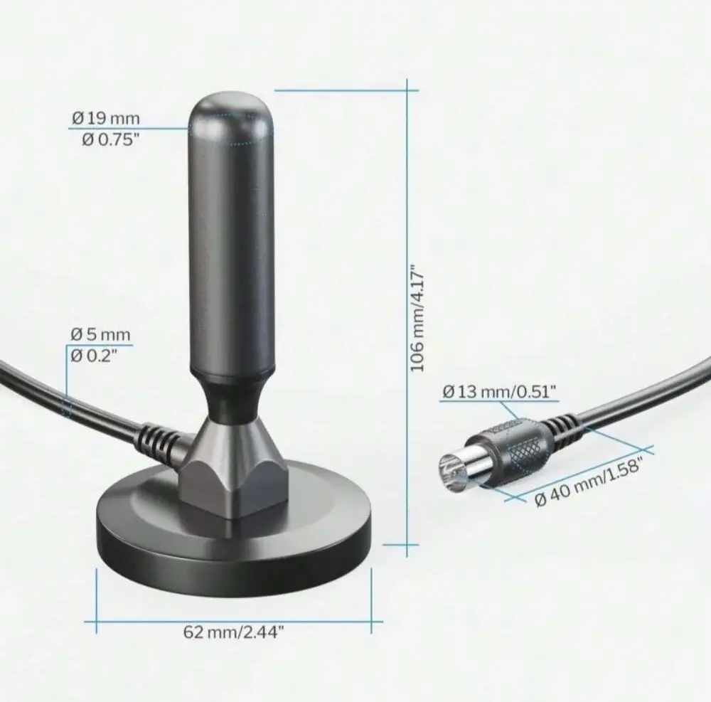 HD digital TV antenna indoor outdoor, magnetic base and 360° reception support smart 4K 1080P and HDTV free local channels