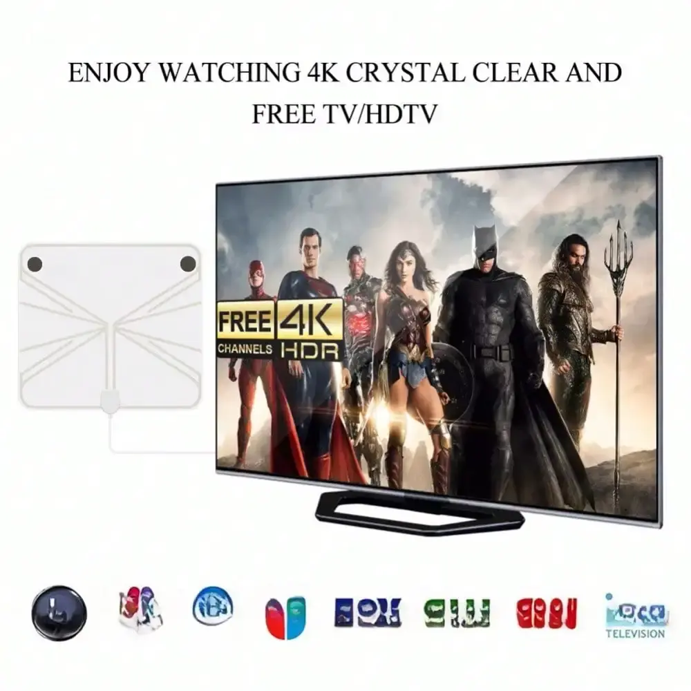 Digital TV Antenna with High Gain, 4K DTV Box Plug EU 5000 Miles Booster, Active Internal Antenna, HD Flat Design