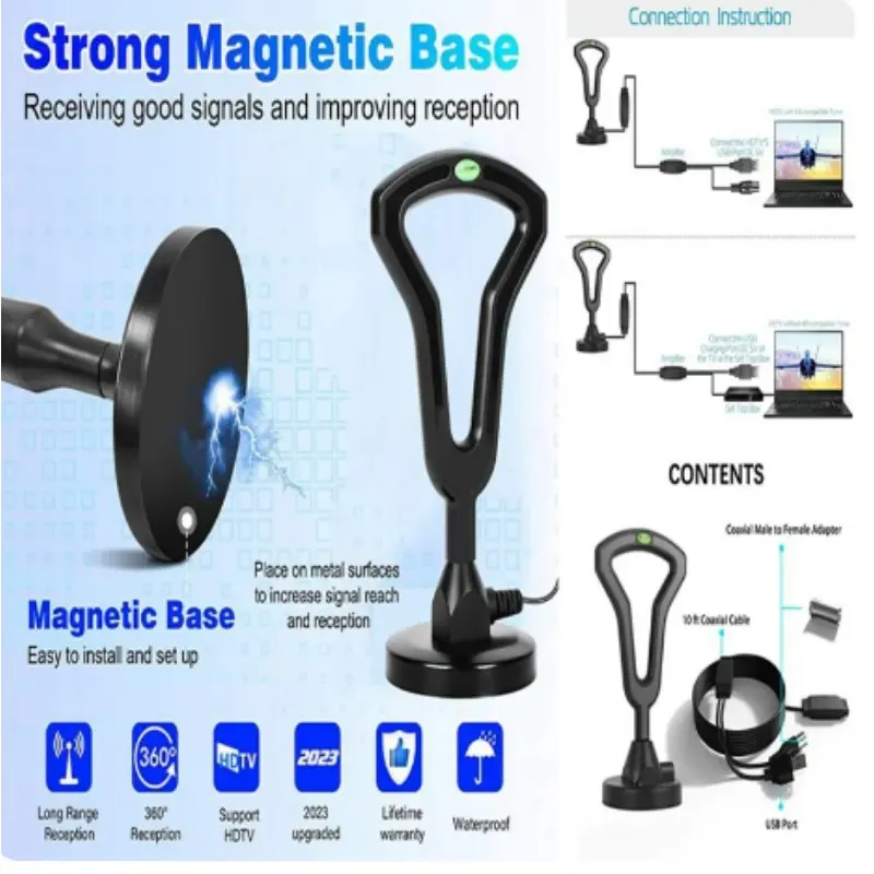 Digital HD TV Antenna with Strong Magnetic Base, TV Reception, Indoor and Outdoor, Newest, 2024