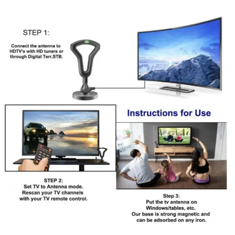 Digital HD TV Antenna with Strong Magnetic Base, TV Reception, Indoor and Outdoor, Newest, 2024