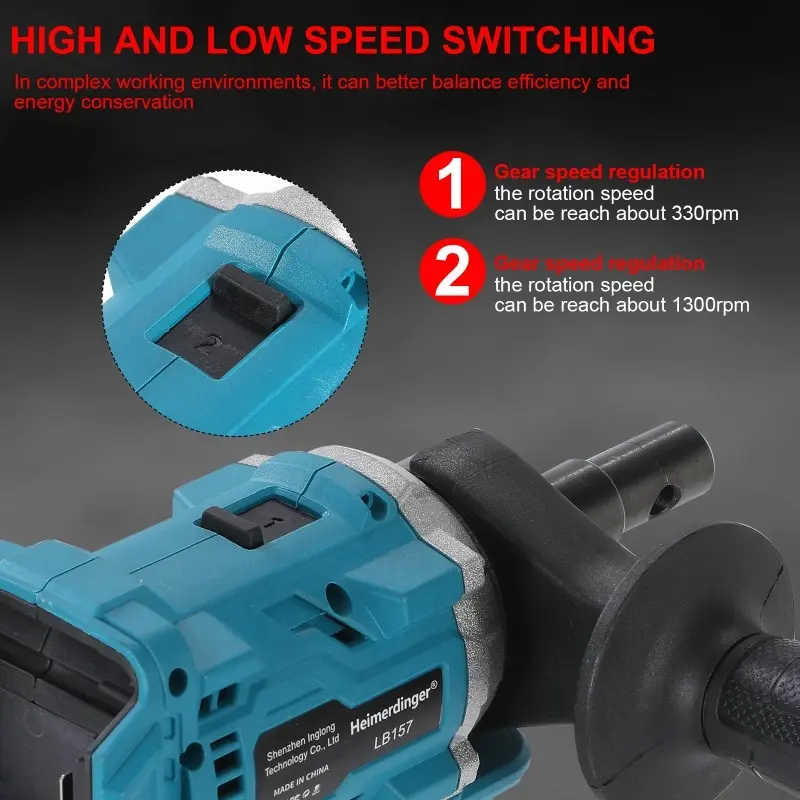Brushless Ground Drill cordless drill 800W 175N.M 1300RPM 2-Speed Auxiliary Handle 16mm Shaft for Farming Gardening, No battery
