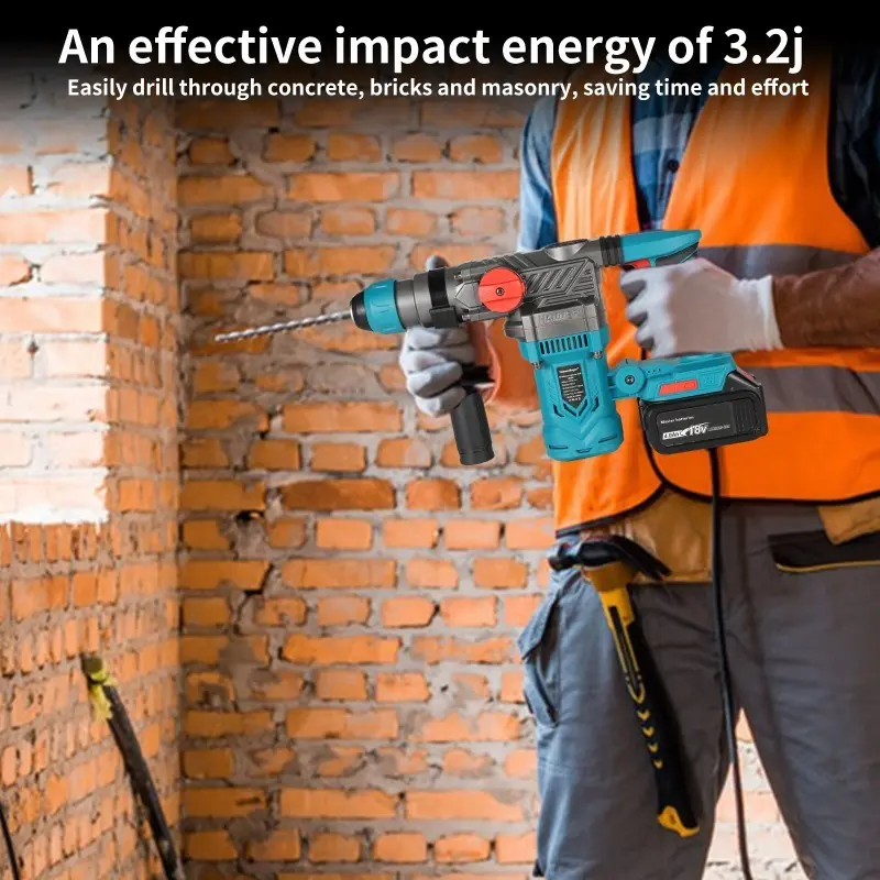 Heimerdinger Cordless brushless Rotary Hammer Drill, 1-1/8" SDS-Plus 3.2J Multi-functional Heavy Duty hammer drill, No battery