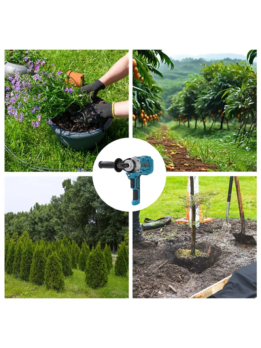 Brushless Ground Drill cordless drill 800W 175N.M 1300RPM 2-Speed Auxiliary Handle 16mm Shaft for Farming Gardening, No battery