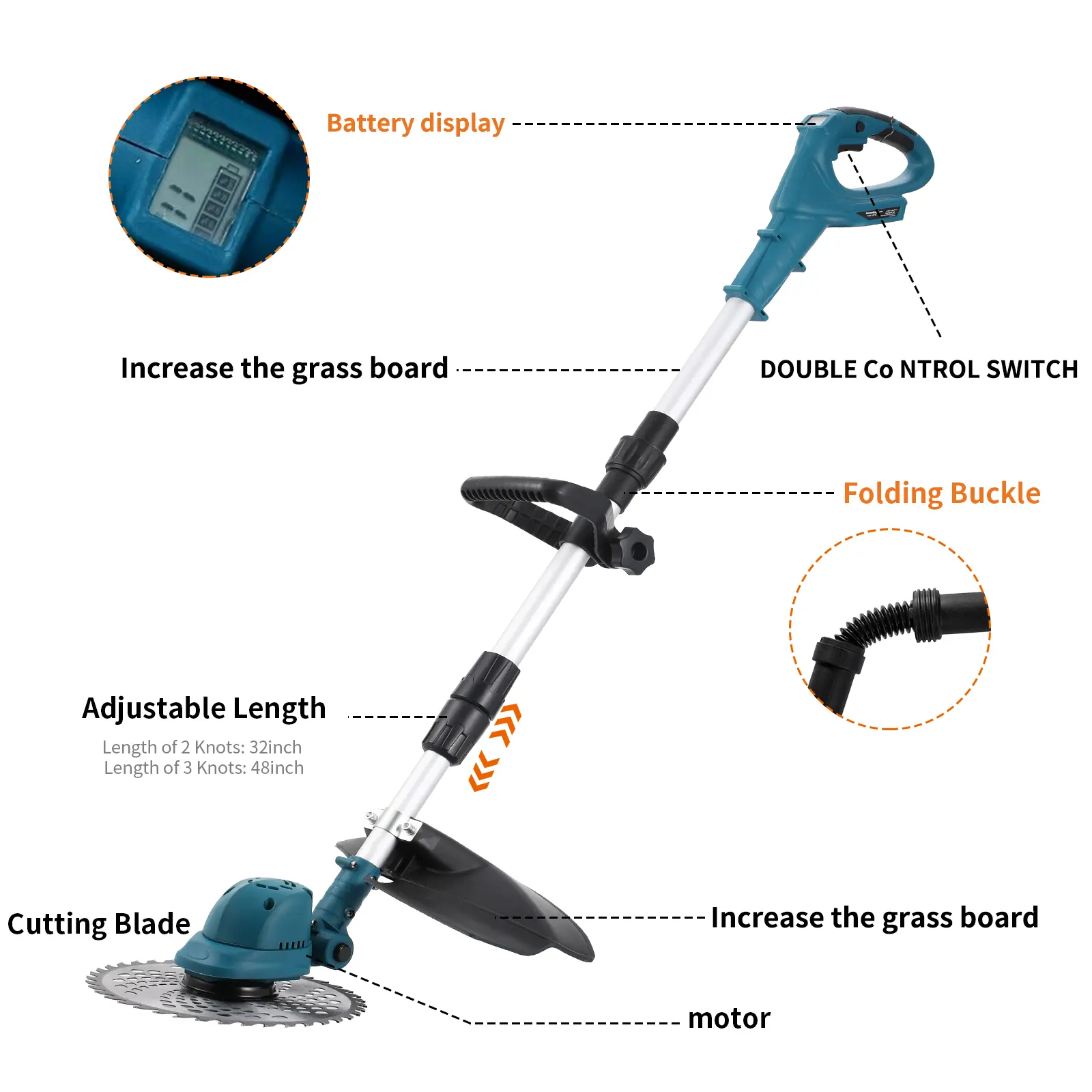 15000 RPM Battery Powered Weed Eater Cordless, 9 inch brushless Weed Brush Cutter Heavy Duty, Striming Weed Trimmer, No battery