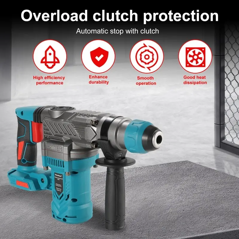 Heimerdinger Cordless brushless Rotary Hammer Drill, 1-1/8" SDS-Plus 3.2J Multi-functional Heavy Duty hammer drill, No battery