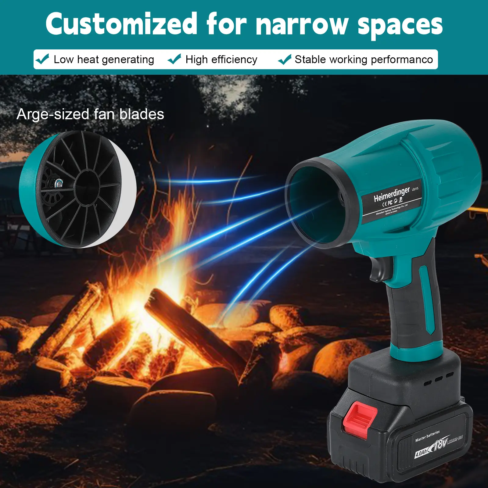 Heimerdinger Brushless Electric Turbo Blowers Jet Fan Violent Car Dryer Handheld Dust Blowing Tool, No battery
