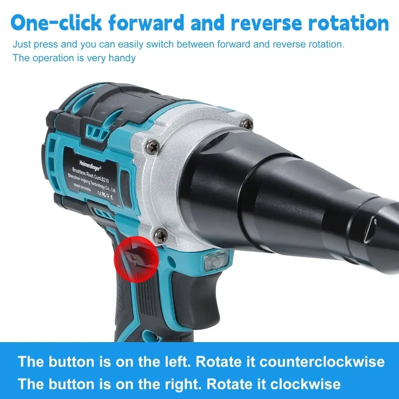 Heimerdinger Brushless Rivet Gun Cordless, 2.4-5.0cm Range, 12000N Pulling Force, Forward/Reverse, Multi-Hole Cooling,No battery