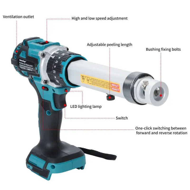 Heimerdinger Brushless Wire Stripper with 2-Speed Adjustment, LED Light, Reversible Rotation, 50-300mm Cut Range, No battery