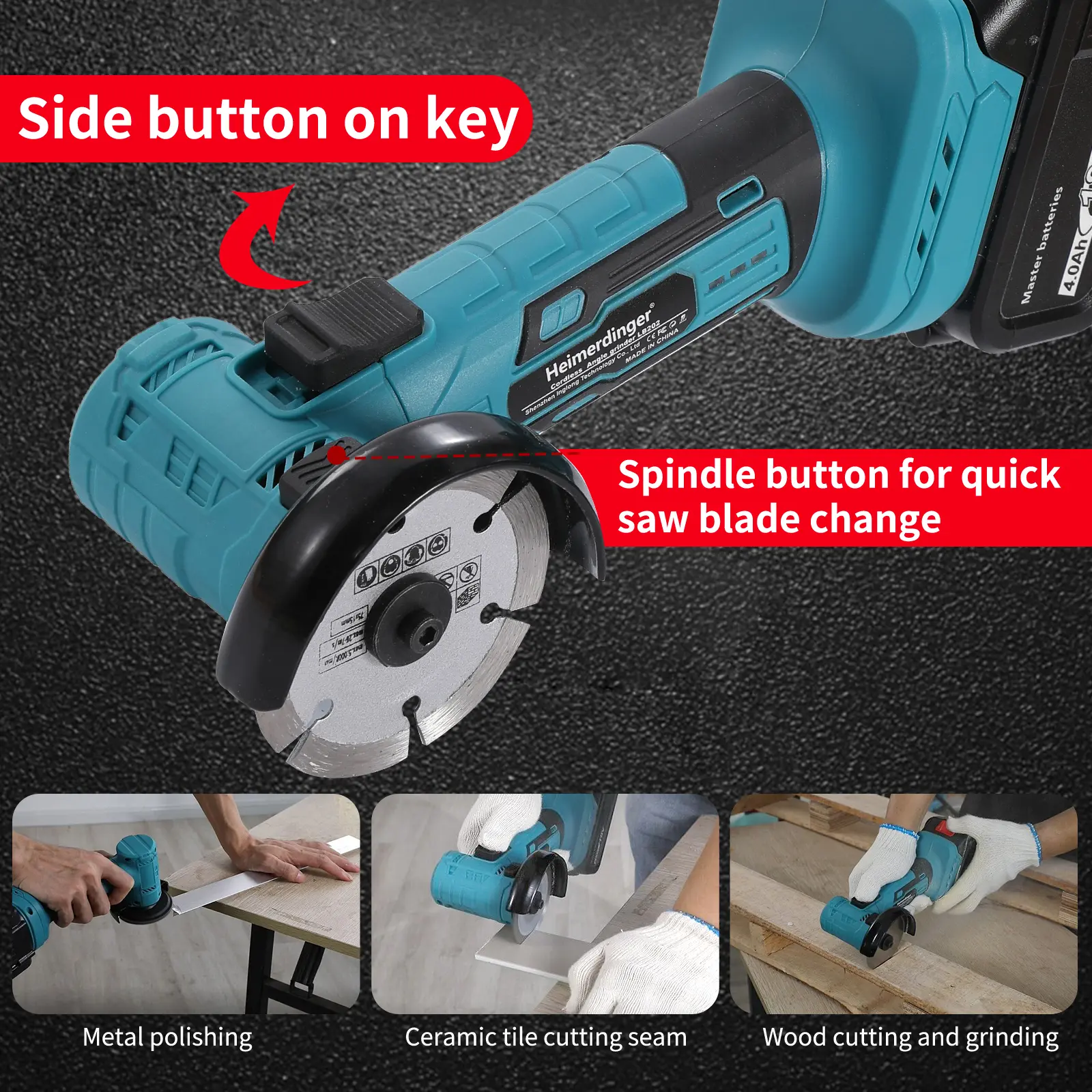 Heimerdinger 18V Brushless Mini Angle Grinder Kit,Cordless Grinding Tool,19000rpm Compact Power Handheld Cutter, No battery