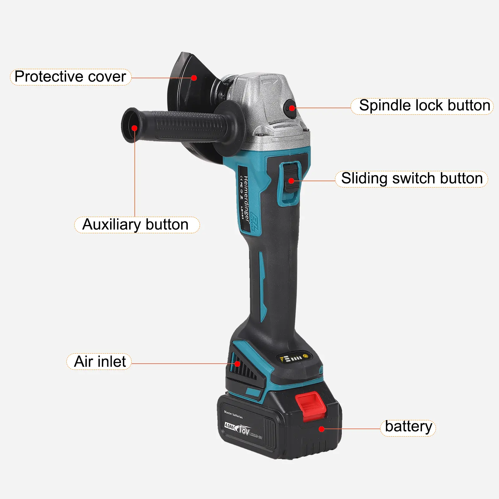 18V Cordless Brushless Angle Grinder, Compatible with Makita Battery,For Metal,Stone and Wood Cutting, No battery