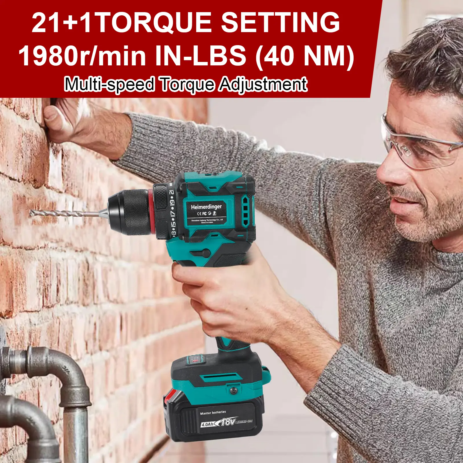 Heimerdiner 10mm Cordless Brushless Electric Drill 2-Speed Screwdriver Home DIY Tool For Makita 18V Battery(No Battery)