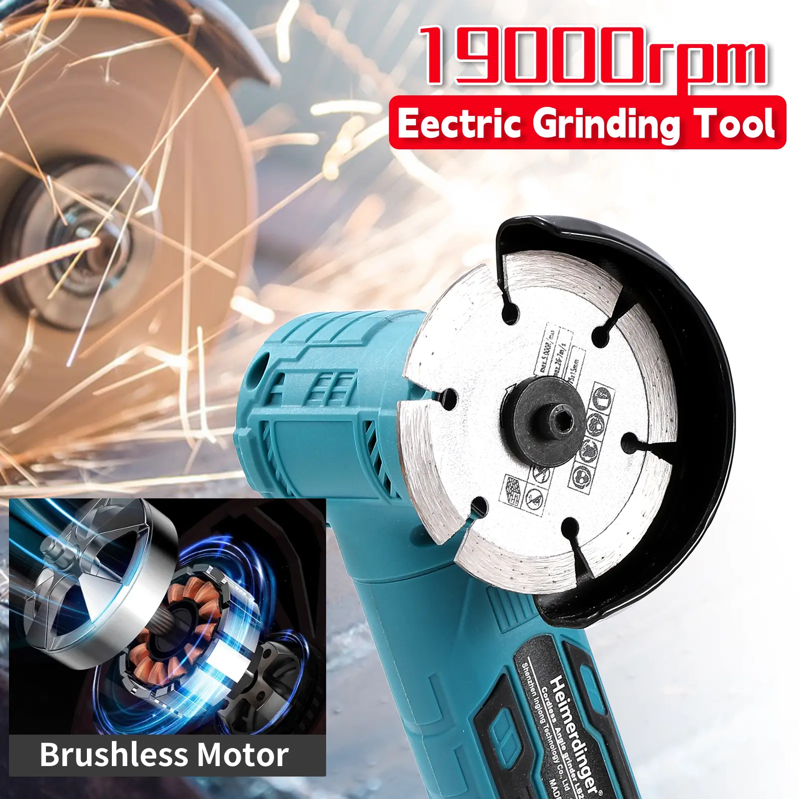 Heimerdinger 18V Brushless Mini Angle Grinder Kit,Cordless Grinding Tool,19000rpm Compact Power Handheld Cutter, No battery