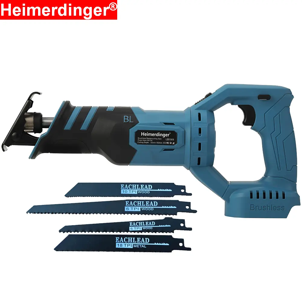 Heimerdinger Cordless Reciprocating Saw for Makita Batteries,Brushless Reciprocating Saws with 4 Blades for Wood Cutting