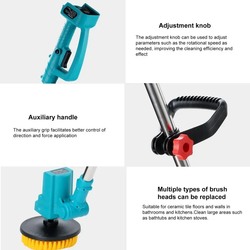 Heimerdinger Cordless Cleaning Brush Multi-Surface Adjustable Speed 60dB Quiet Interchangeable Brush Heads, No battery