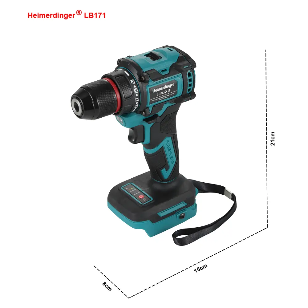 Heimerdiner 10mm Cordless Brushless Electric Drill 2-Speed Screwdriver Home DIY Tool For Makita 18V Battery(No Battery)