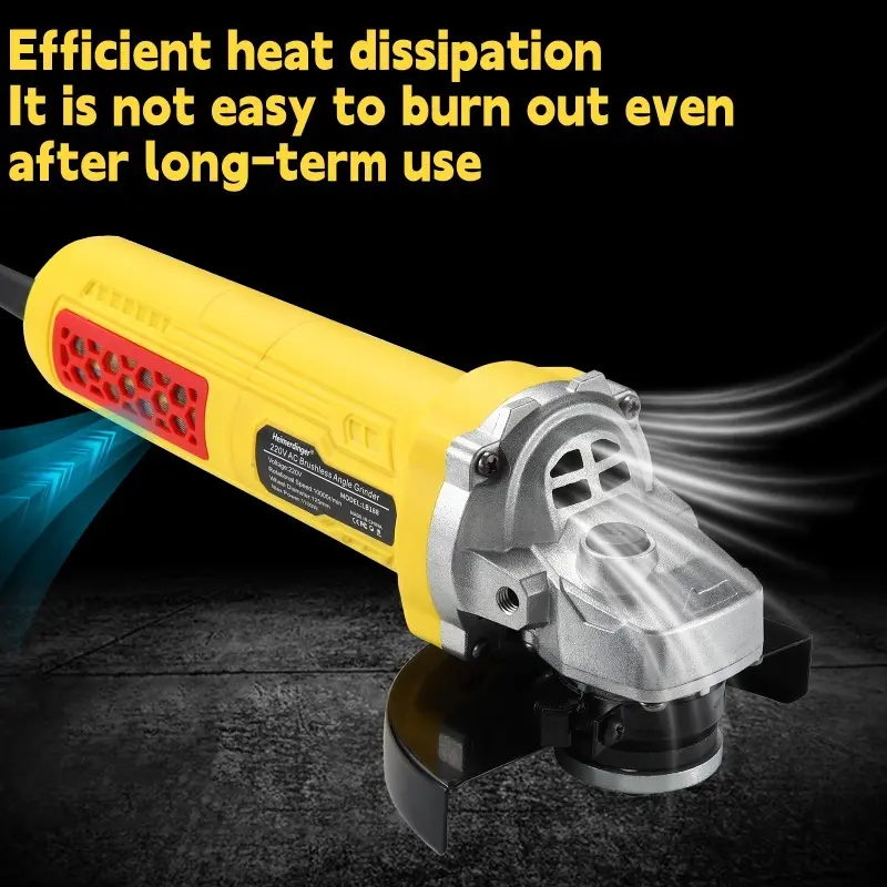 AC 220V Heimerdinger 1100W 10000RPM Brushless Angle Grinder with Quick-Change Blade, Alloy Cover & Auxiliary Handle