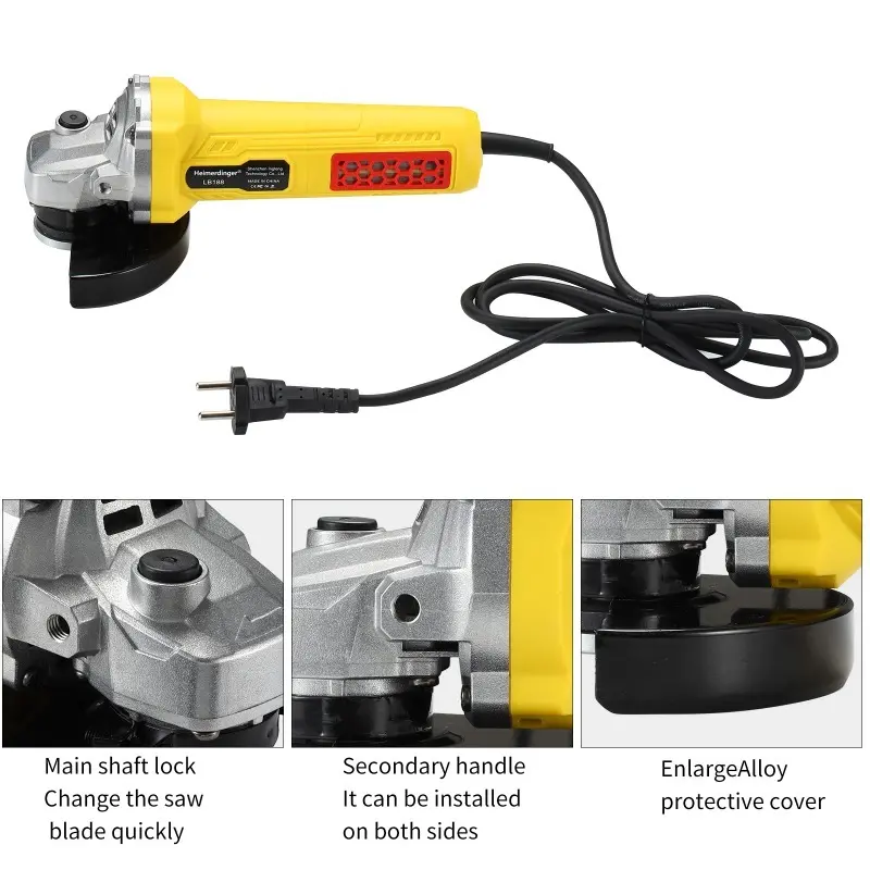 AC 220V Heimerdinger 1100W 10000RPM Brushless Angle Grinder with Quick-Change Blade, Alloy Cover & Auxiliary Handle