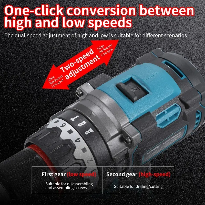 13mm 160NM Cordless Drill Brushless Impact Drill Auto-locking Chuck Ice Drill Fishing with Anti-Twister Gyro Sensor, No battery