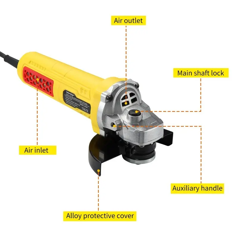 AC 220V Heimerdinger 1100W 10000RPM Brushless Angle Grinder with Quick-Change Blade, Alloy Cover & Auxiliary Handle