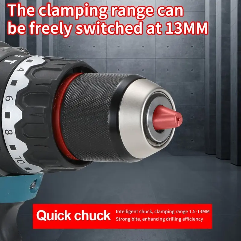 13mm 160NM Cordless Drill Brushless Impact Drill Auto-locking Chuck Ice Drill Fishing with Anti-Twister Gyro Sensor, No battery