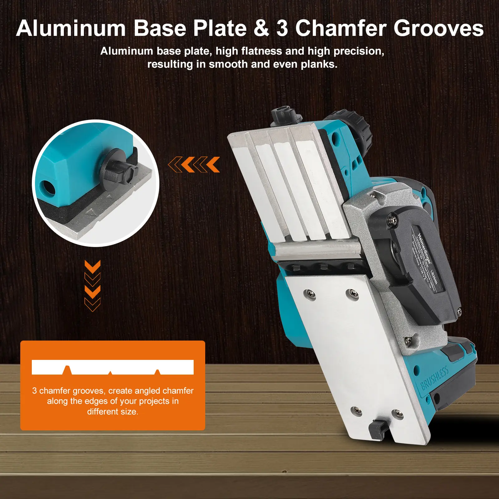 Heimerdinger 18V Rechargeable Lithium Battery Powered Handheld Woodworking Tool Brushless  Cordless Electric Planer, No battery