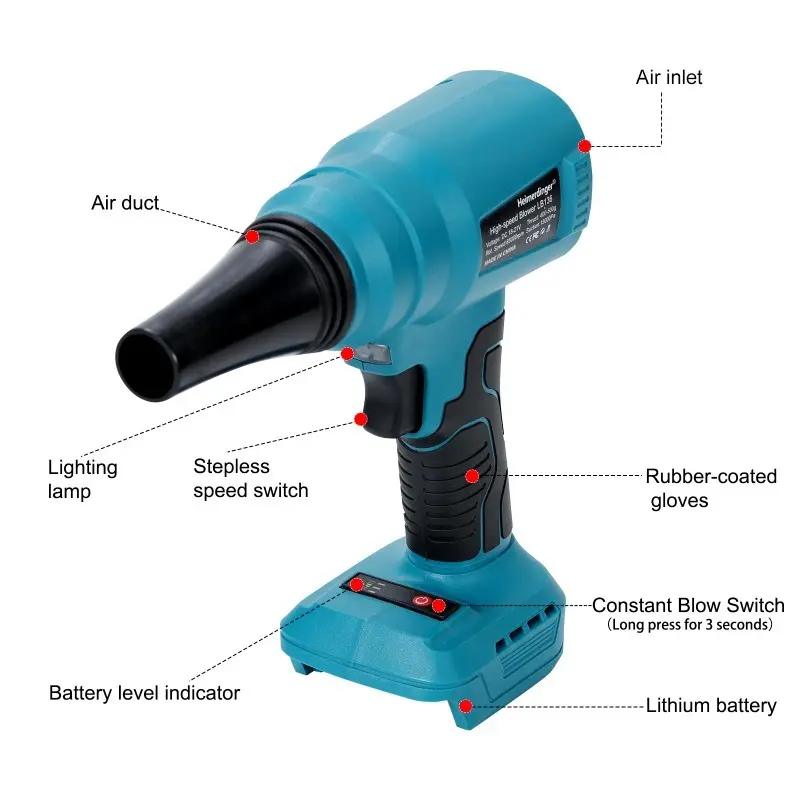 Heimerdinger Cordless Blower 85000rpm- Stepless Speed, 15000Pa Suction, for Cleaning/Pet/Dust (18-21V DC), No battery