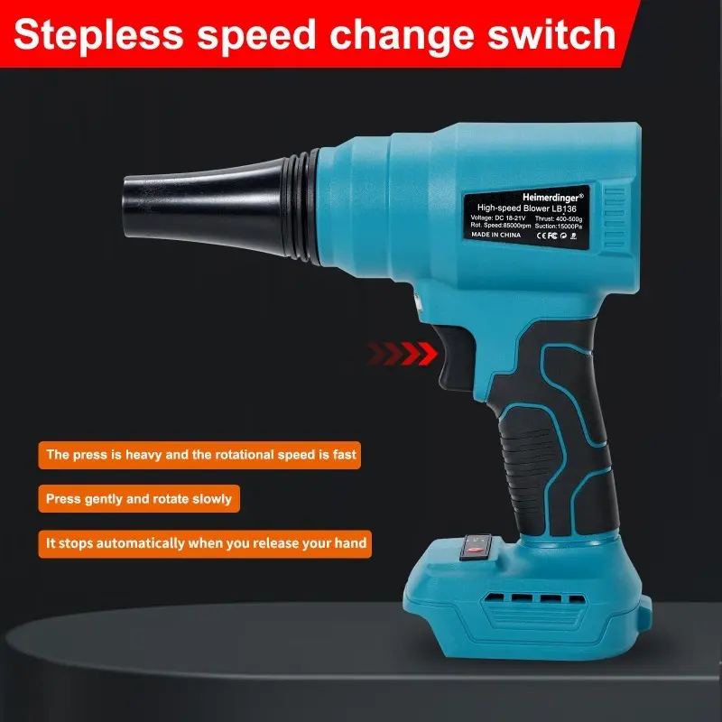 Heimerdinger Cordless Blower 85000rpm- Stepless Speed, 15000Pa Suction, for Cleaning/Pet/Dust (18-21V DC), No battery