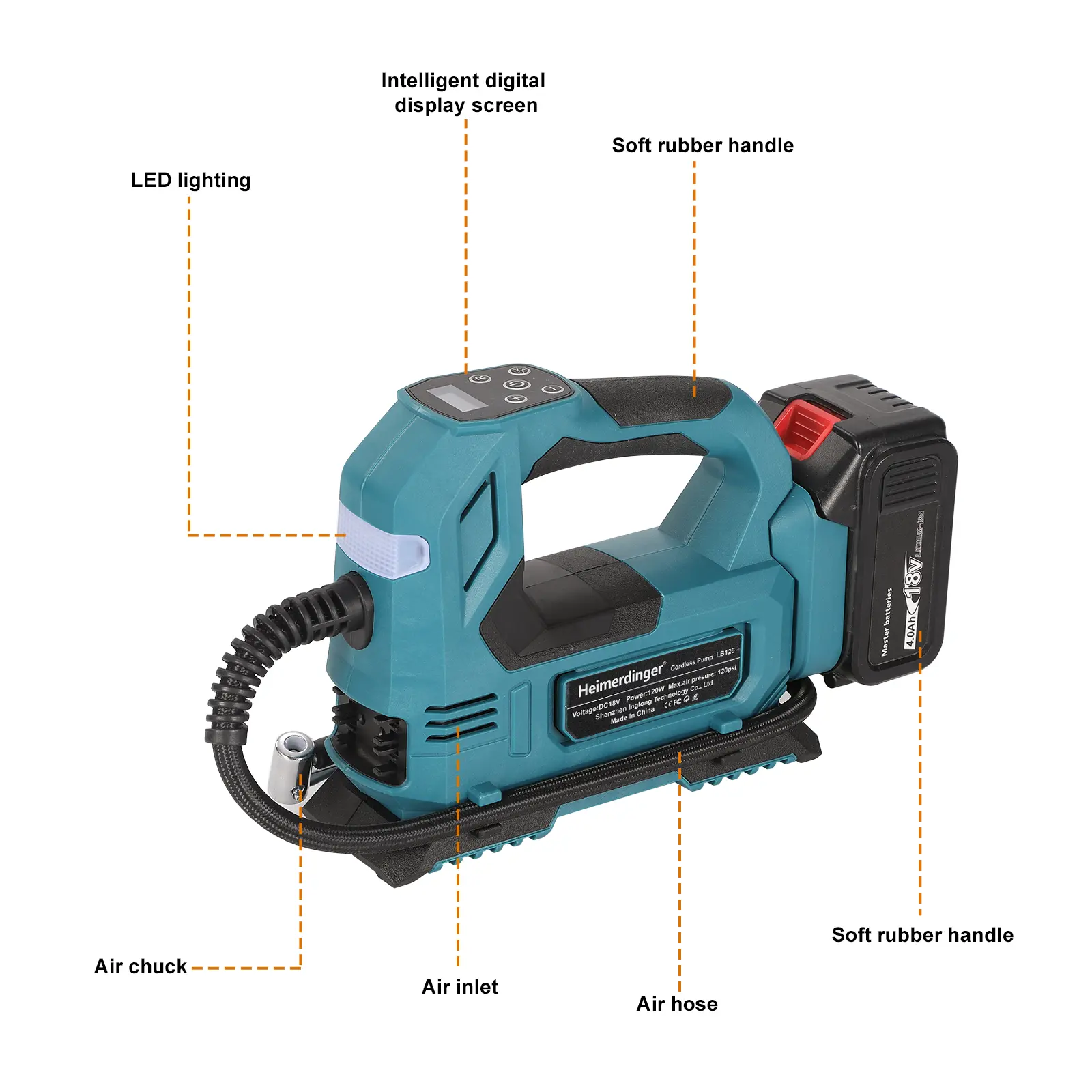Cordless Air Pump For Car Bicycle Tires Balls Portable Car Tire Inflator Air Compressor For Makita 18V Battery, No battery
