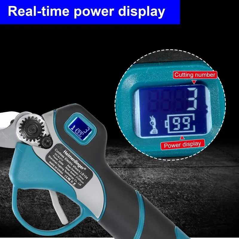 Heimerdinger 200W brushless Pruning Shears 1.3T Bite Force, 25MM Branch Cut, 21000RPM, Cordless 18V, Digital Display, No battery