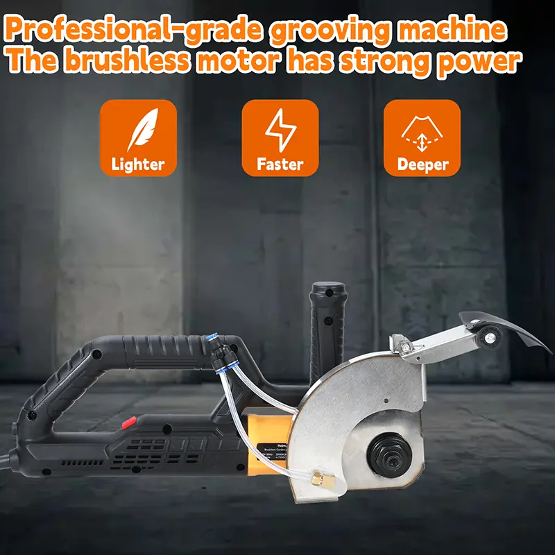 220V Professional Brushless Wall Groover & Cutter - 3000W, Dust-Free Water Cooling, 140° Cover for Concrete/Brick/Marble​