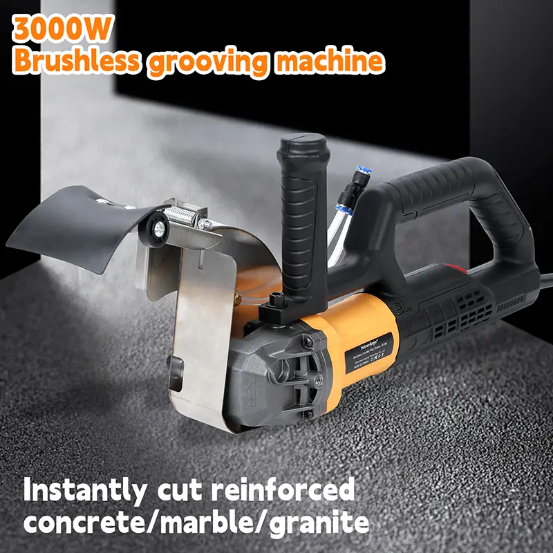 220V Professional Brushless Wall Groover & Cutter - 3000W, Dust-Free Water Cooling, 140° Cover for Concrete/Brick/Marble​
