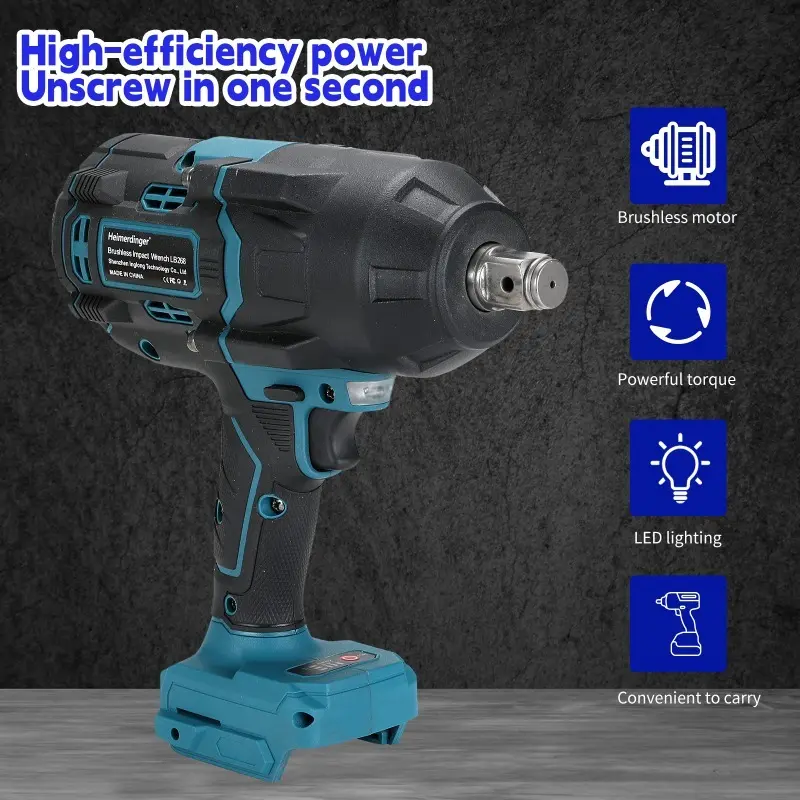 Heimerdinger 1600N cordless Brushless Impact Wrench LB268, Cordless Power Tool with LED Light, 3-Speed, High Torque, No battery