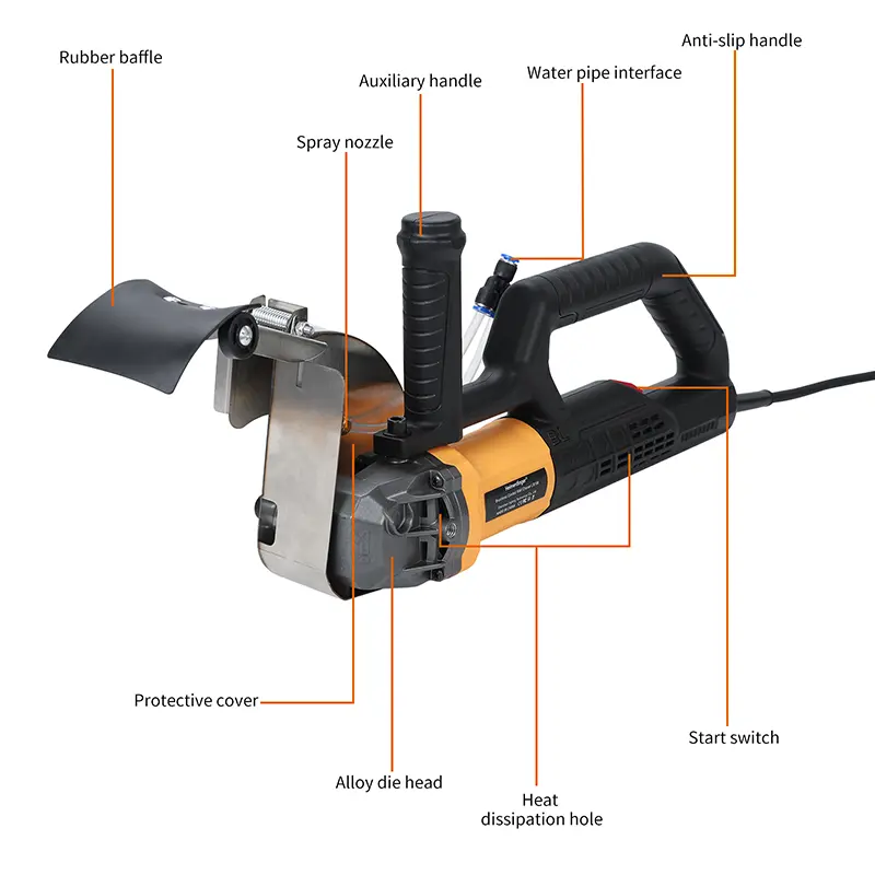 220V Professional Brushless Wall Groover & Cutter - 3000W, Dust-Free Water Cooling, 140° Cover for Concrete/Brick/Marble​