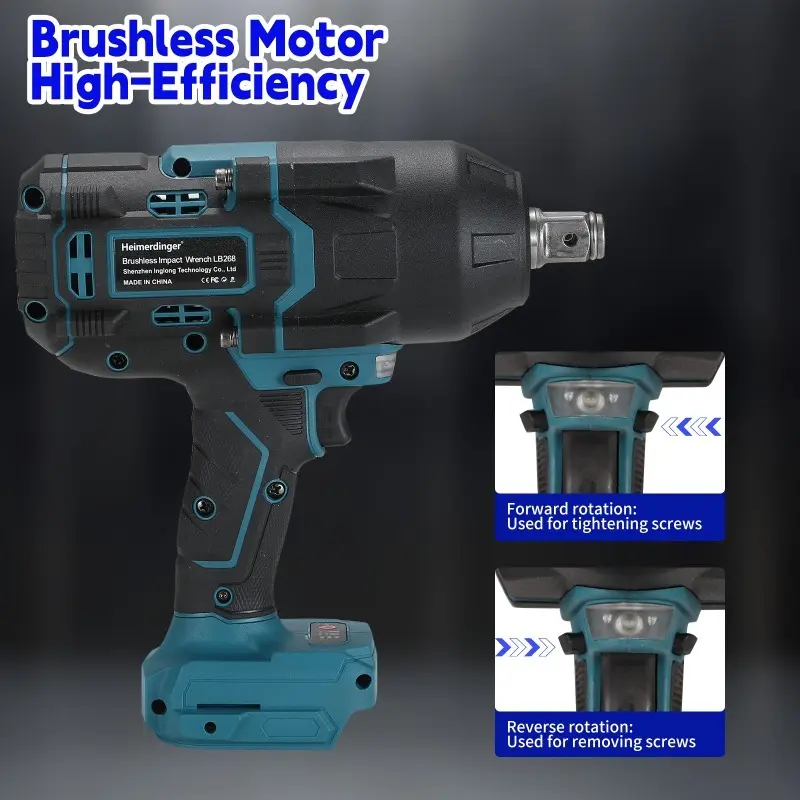 Heimerdinger 1600N cordless Brushless Impact Wrench LB268, Cordless Power Tool with LED Light, 3-Speed, High Torque, No battery