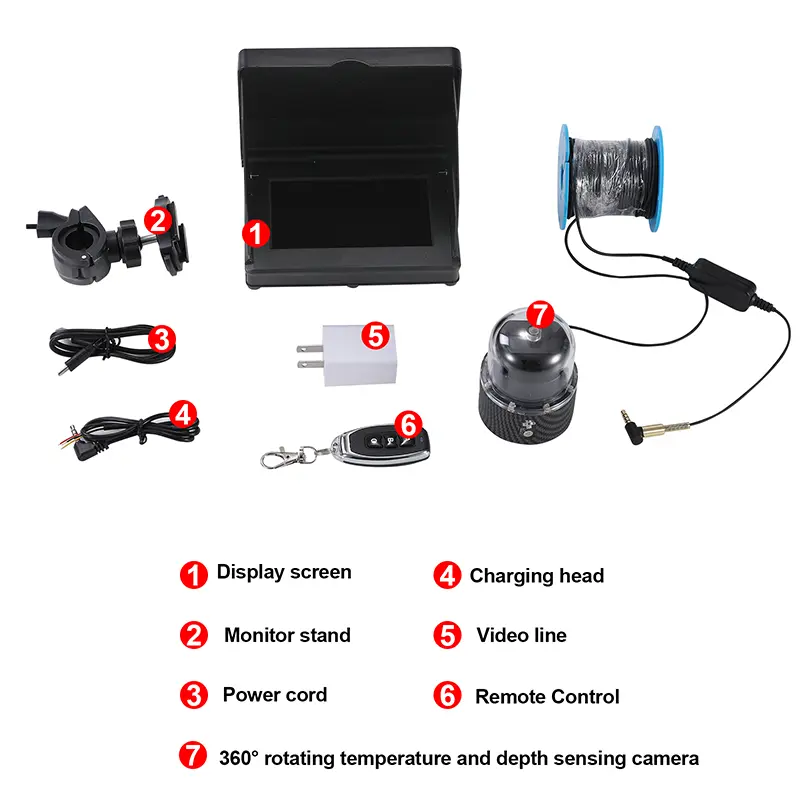 Heimerdinger 360° Rotating Underwater Fish Finder with HD Night Vision, IPX7, Temp & Depth Sensor for Ice/Kayak/Fishing