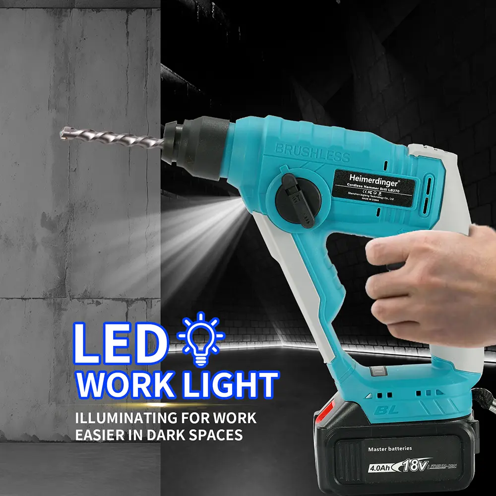 Brushless Hammer Drill, SDS-Plus Cordless Hammer Drill for Concrete Masonry,Stones, Cement, with 4 drill bits, No battery