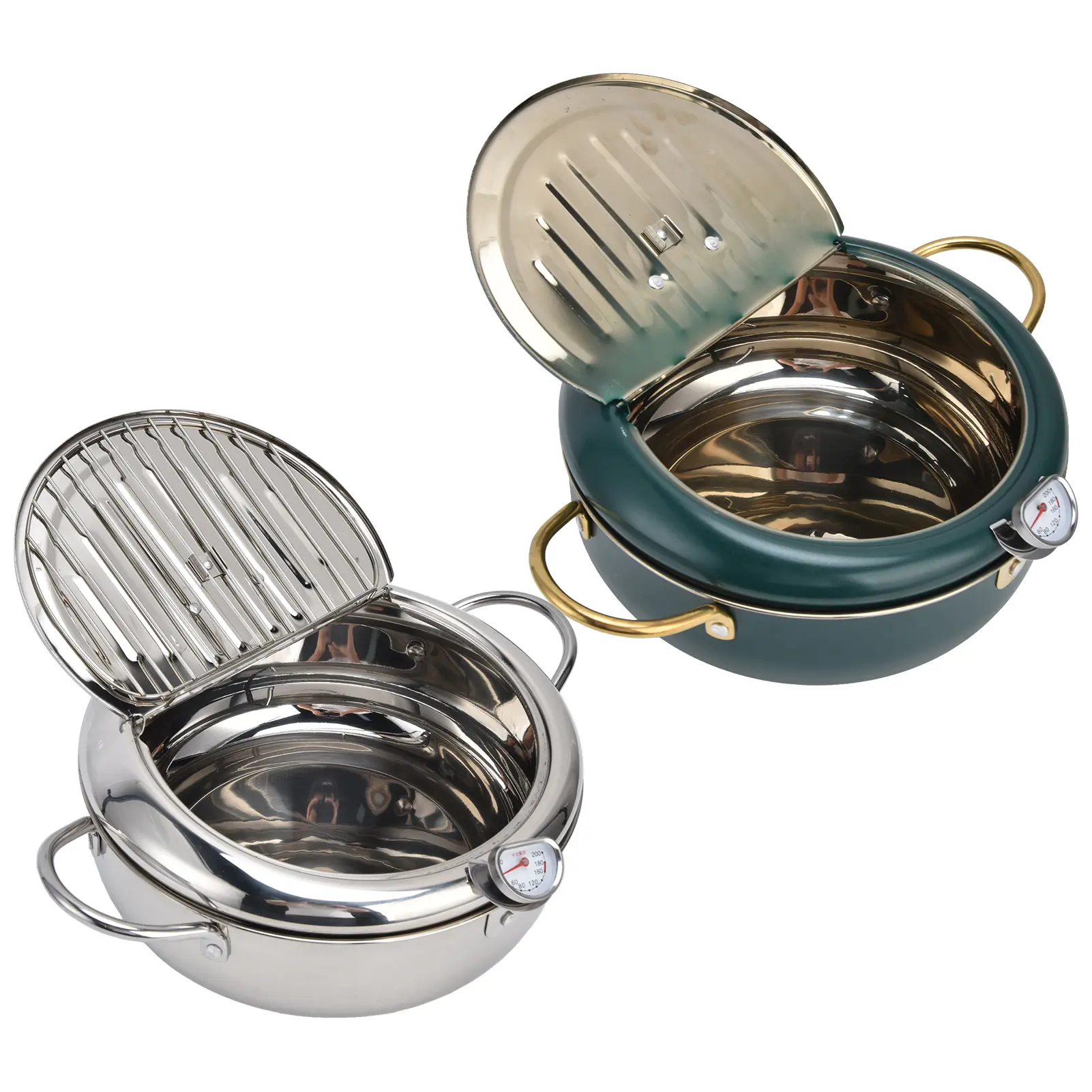 304 Stainless Steel Frying Pot Temperature Controllable Mini Cooking Fryer with Thermometer for Kitchen